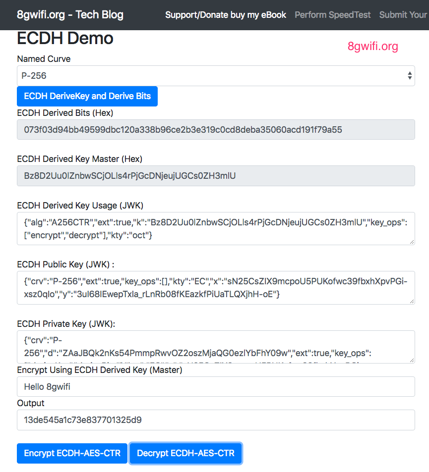 Web Crypto API ECDH generateKey/deriveBits and perform AES encryption and  decryption
