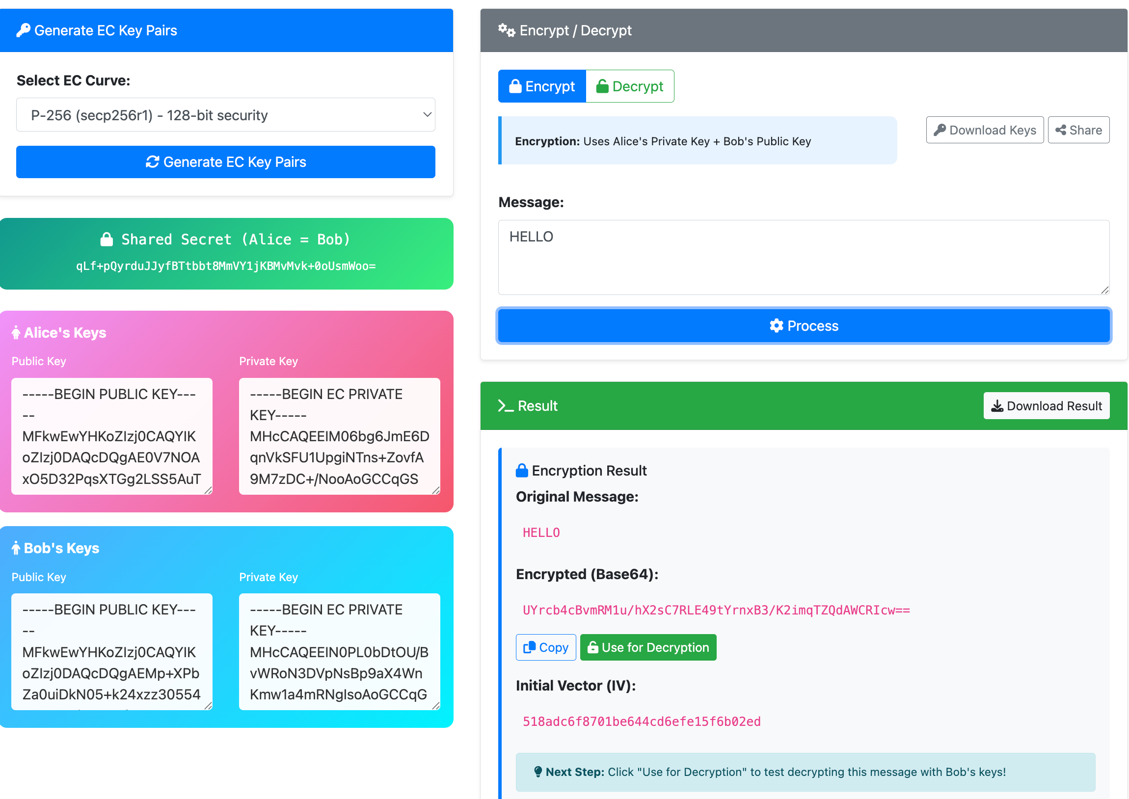 EC Key Exchange & Encryption Online - Free | 8gwifi.org