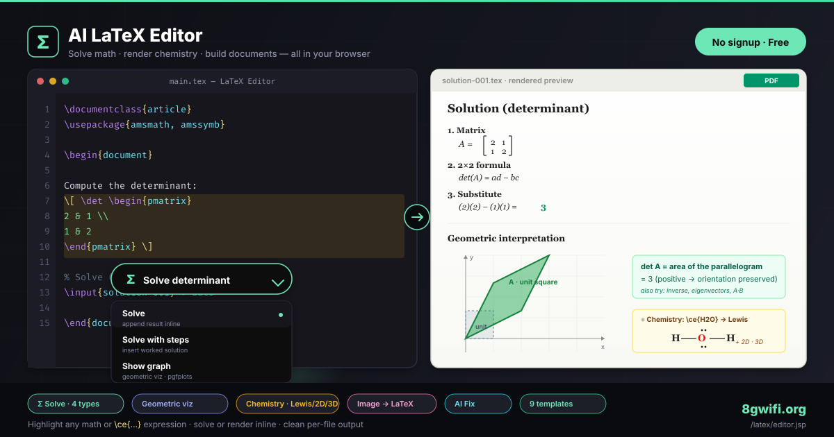 Free AI LaTeX Editor with Math Solver and R... | 8gwifi.org