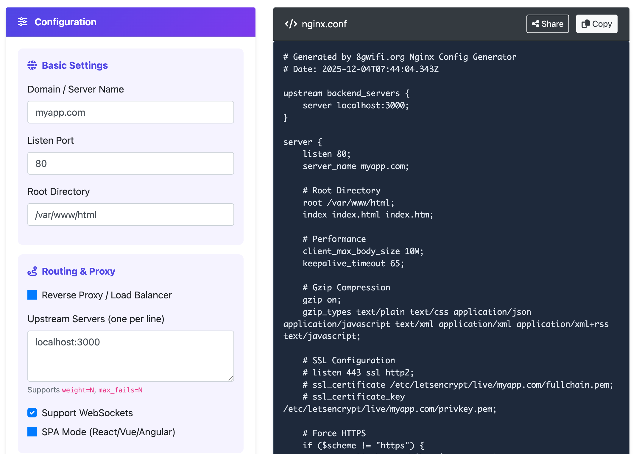 Config Generator Nginx Config Generator Online – Advanced & Free | 8gwifi.org